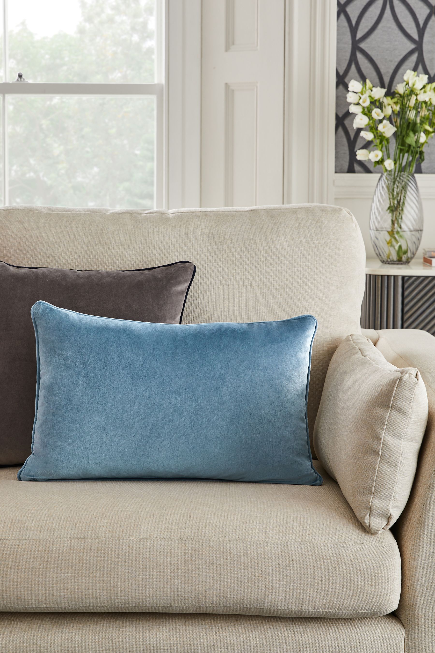 Buy Pale Blue 40 x 59cm Matte Velvet Cushion from the Next UK online shop