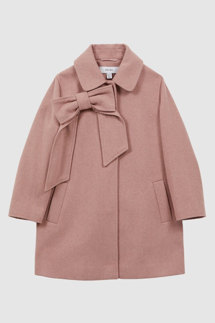 Reiss Pink Amelia Wool Bow Detail Coat - Image 1 of 1
