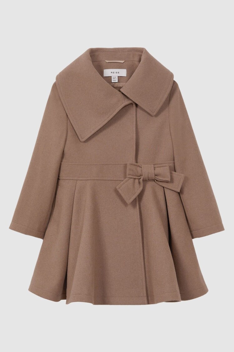 Reiss Camel Sian Wool Pleated Bow Coat - Image 1 of 1