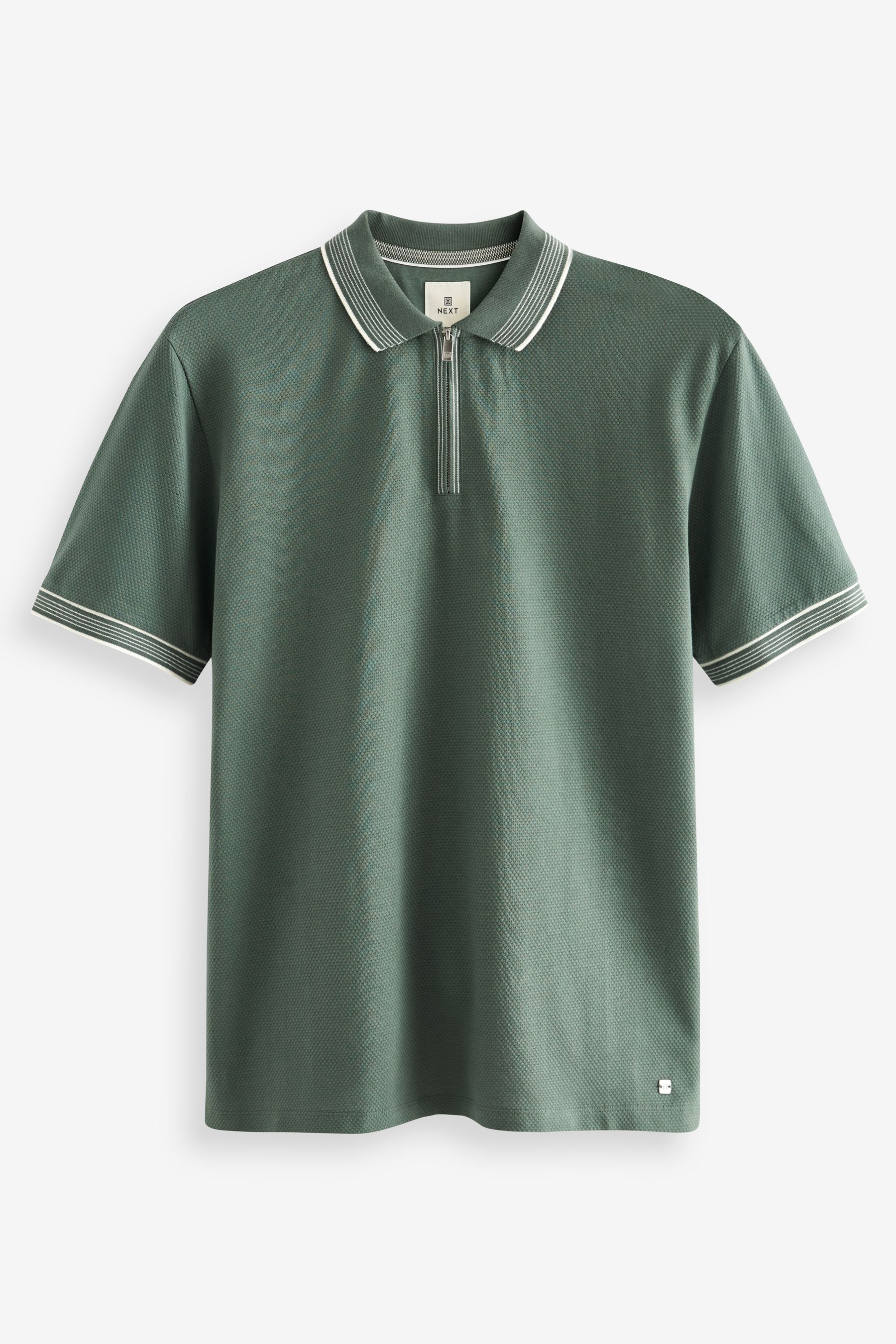 Buy Sage Green Tipped Textured Polo Shirt from the Next UK online shop