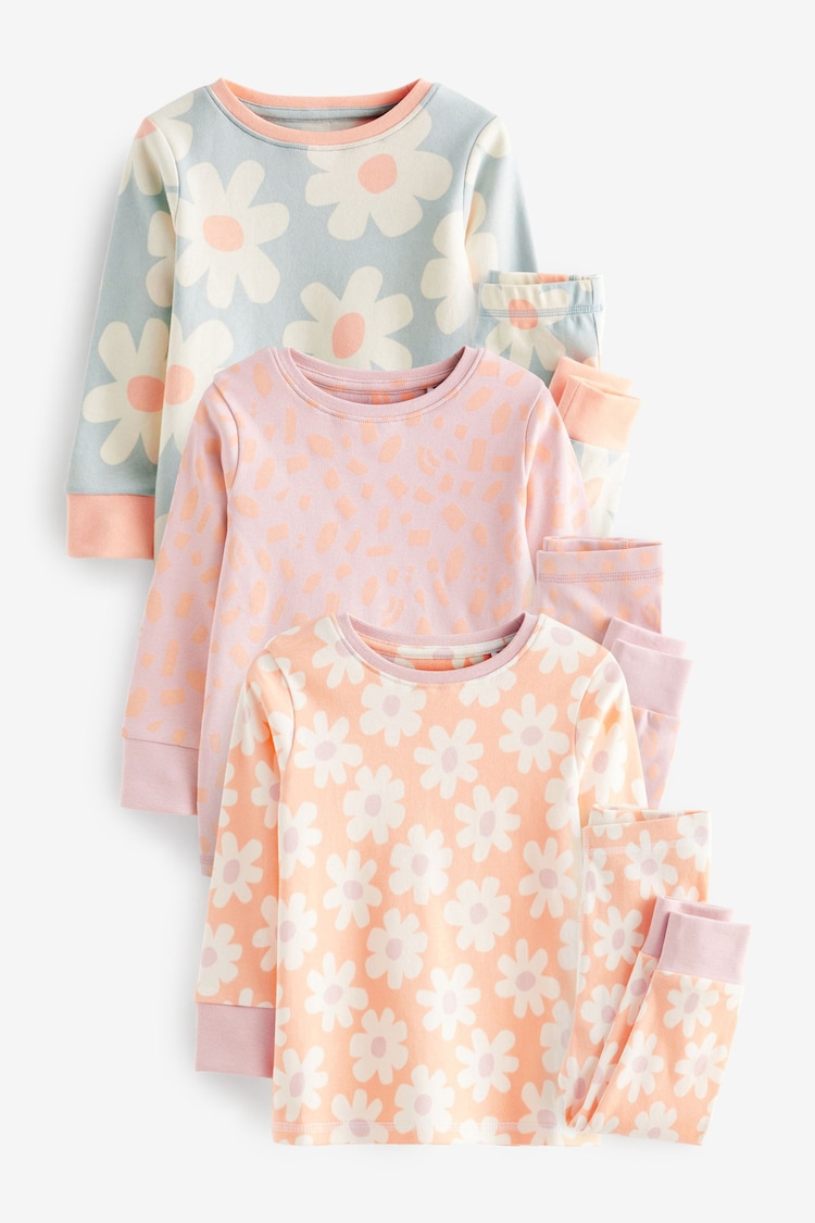 Neon Orange/Blue Floral 3 Pack Printed Long Sleeve Pyjamas (9mths-10yrs) - Image 1 of 1