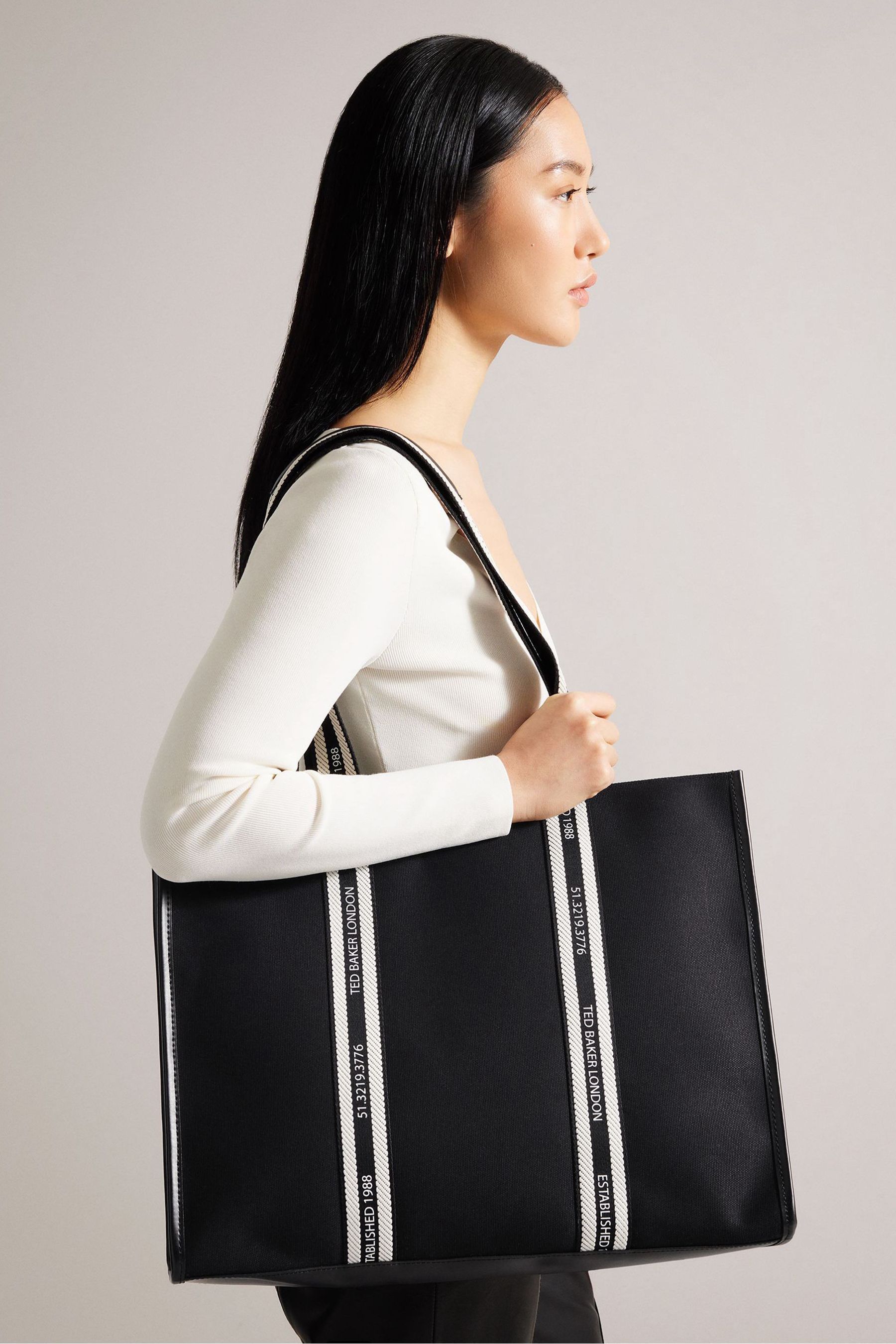 Buy Ted Baker Georjey Branded Webbing Canvas Black Tote Bag from the ...