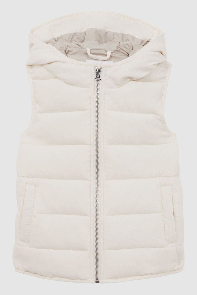 Reiss Ecru Leftwich 3-9 yrs Quilted Corduroy Hooded Gilet - Image 1 of 1