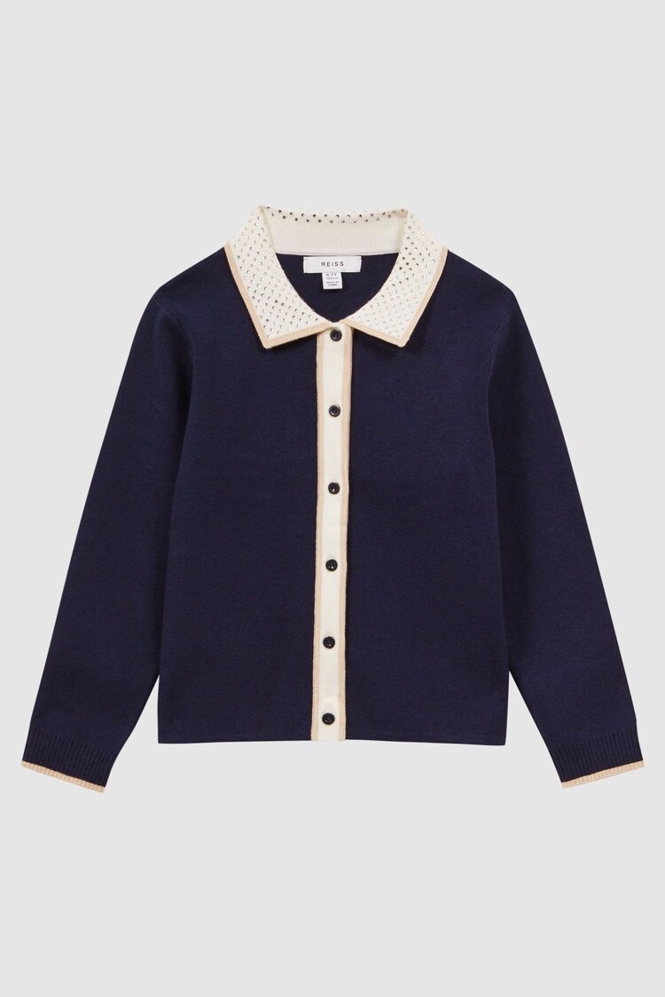 Reiss Navy Helena Embellished Knitted Cardigan - Image 1 of 1