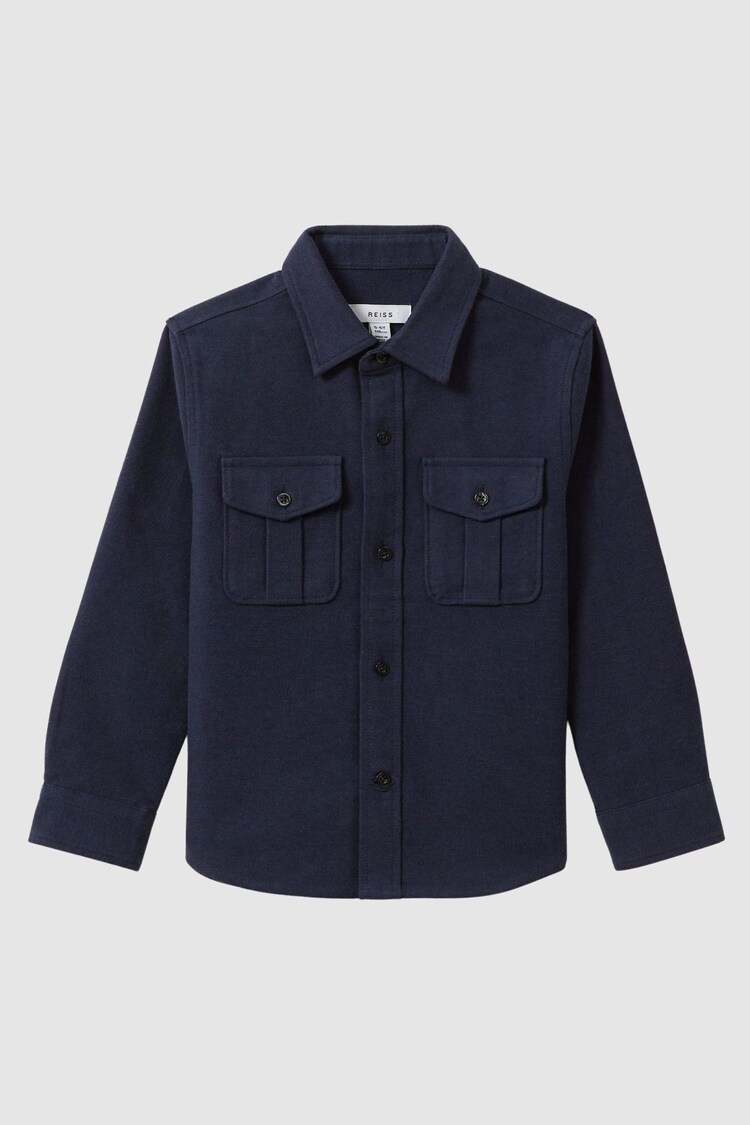 Reiss Eclipse Blue Thomas 9-14 yrs Brushed Cotton Patch Pocket Overshirt - Image 1 of 1