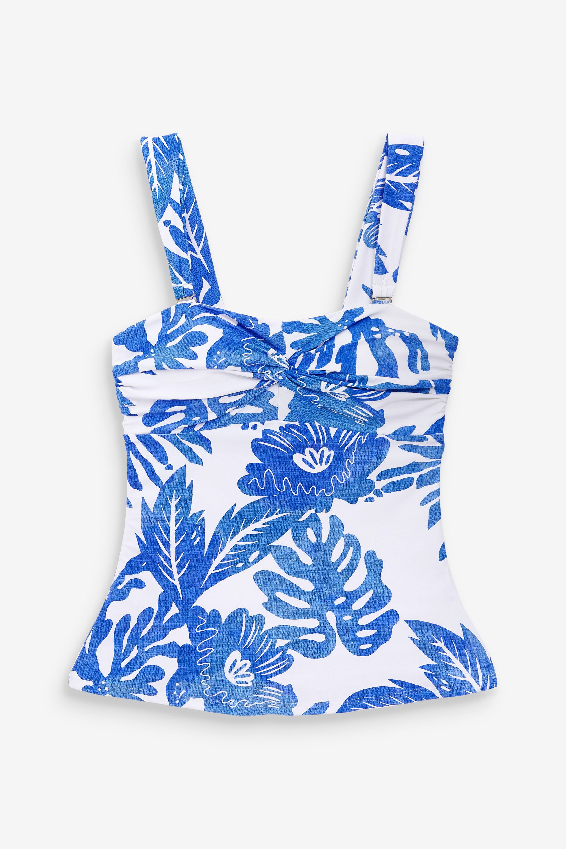 Buy Blue/White Floral Wide Strap Tummy Control Bandeau Tankini from the