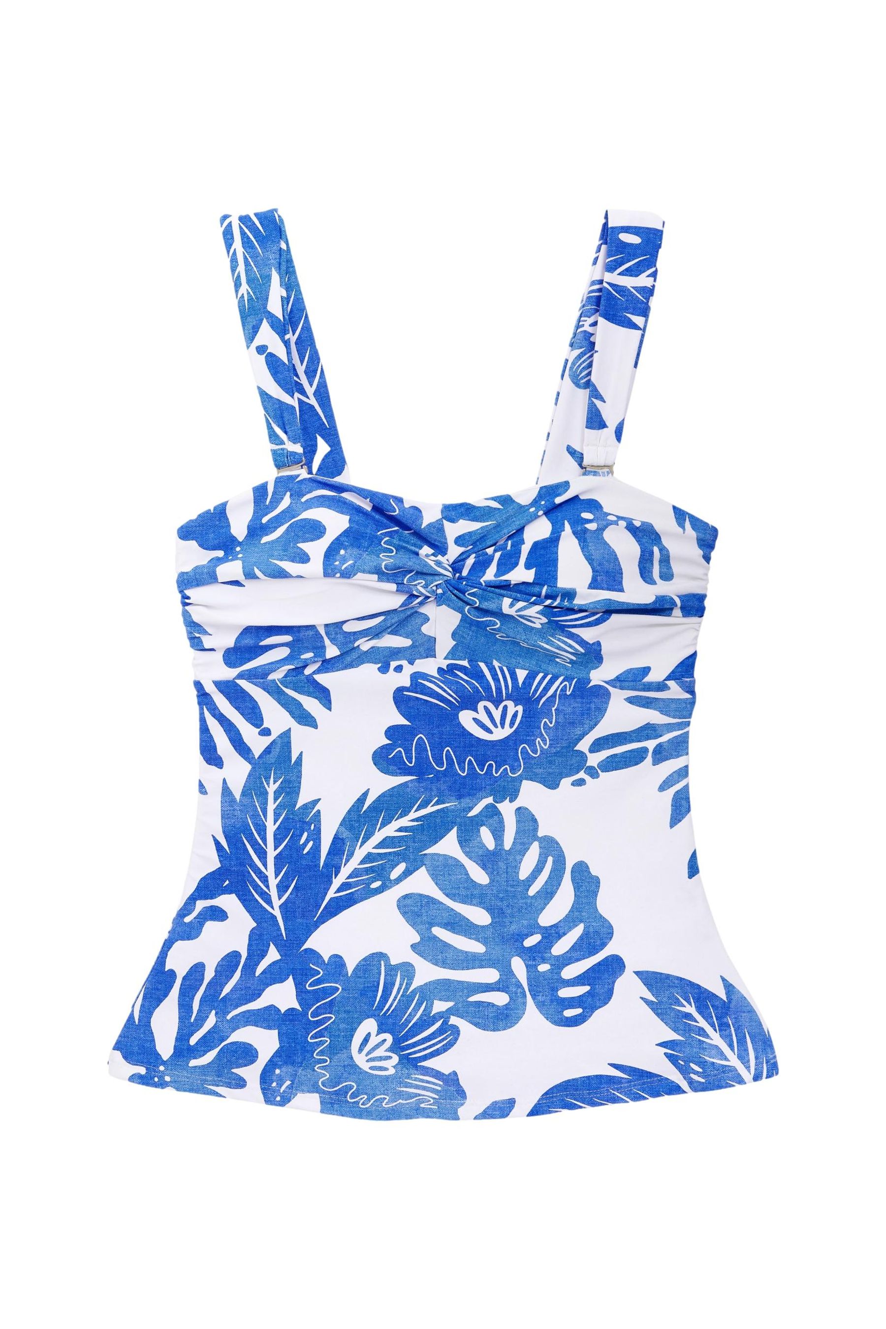 Buy Blue/White Floral Wide Strap Tummy Control Bandeau Tankini from the