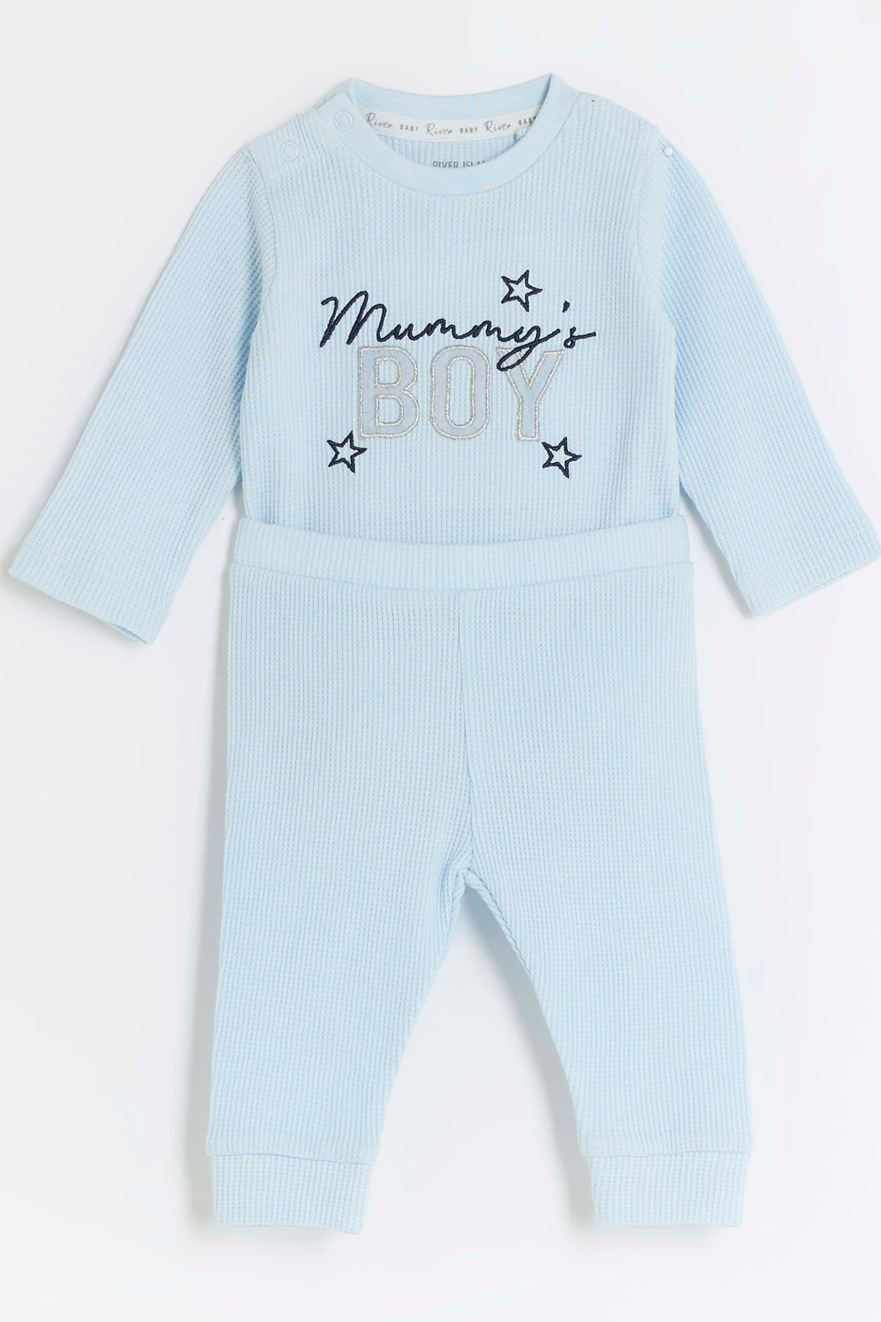 Buy River Island Blue Baby Boys Waffle Bodysuit and Leggings Set from
