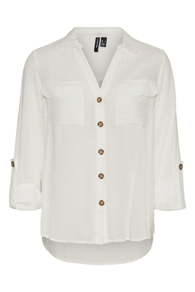 VERO MODA White Tortoise Button Stripe Shirt - Image 1 of 1