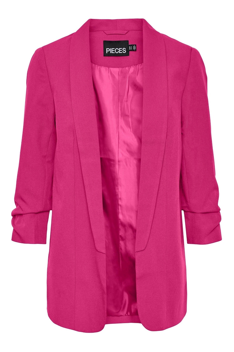 Розовый - PIECES Ruched Sleeve 100% Cotton Blazer - Image 1 of 1