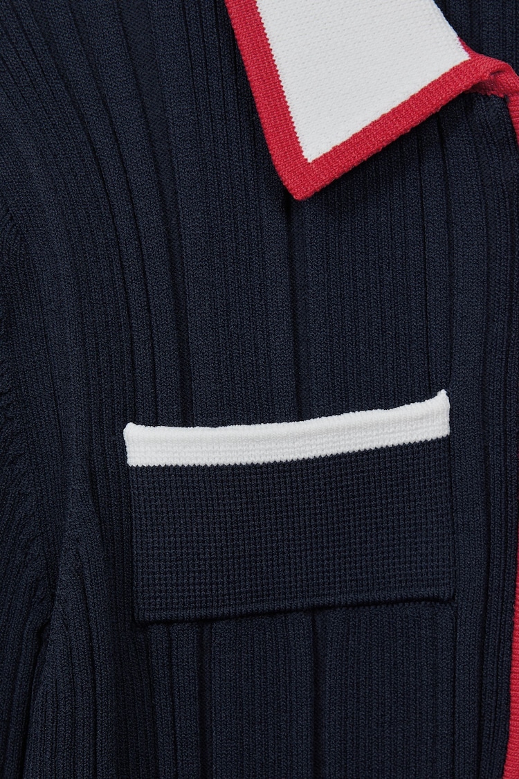 Reiss Navy Annie Teen Ribbed Colourblock Mini Dress - Image 1 of 1