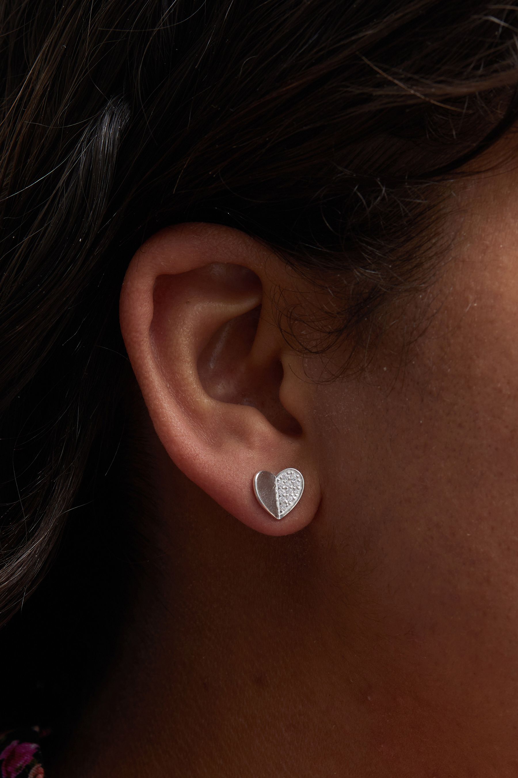 Buy Simply Silver Sterling Silver Mini Heart Polished And Pave Stud