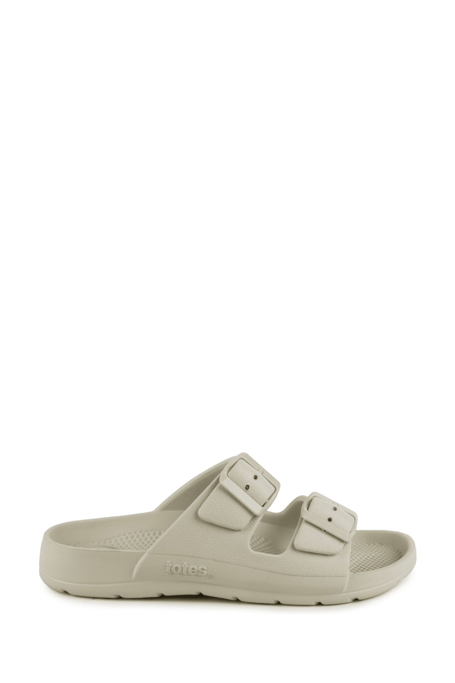 Jete Nubuck Double Buckle Slides in Light Taupe