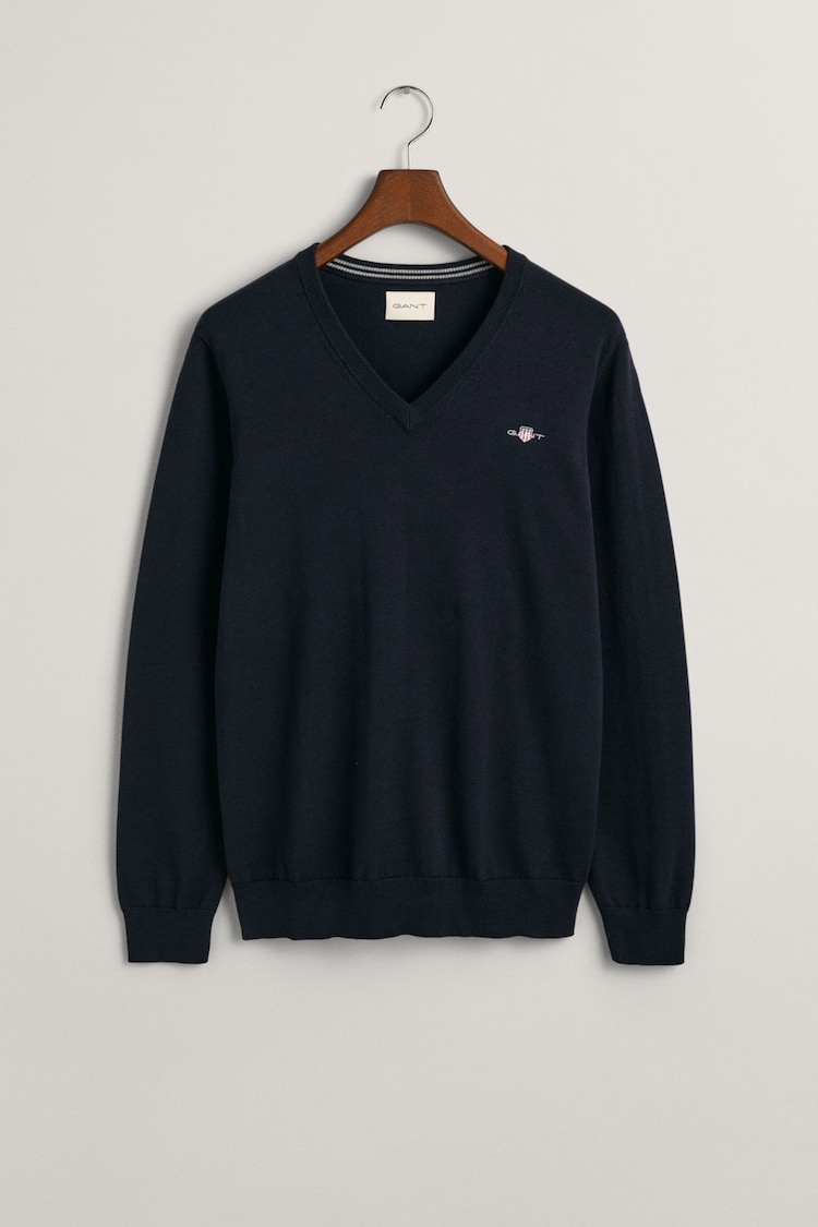 GANT Dark Navy Classic 100% Cotton V-Neck Jumper - Image 1 of 1