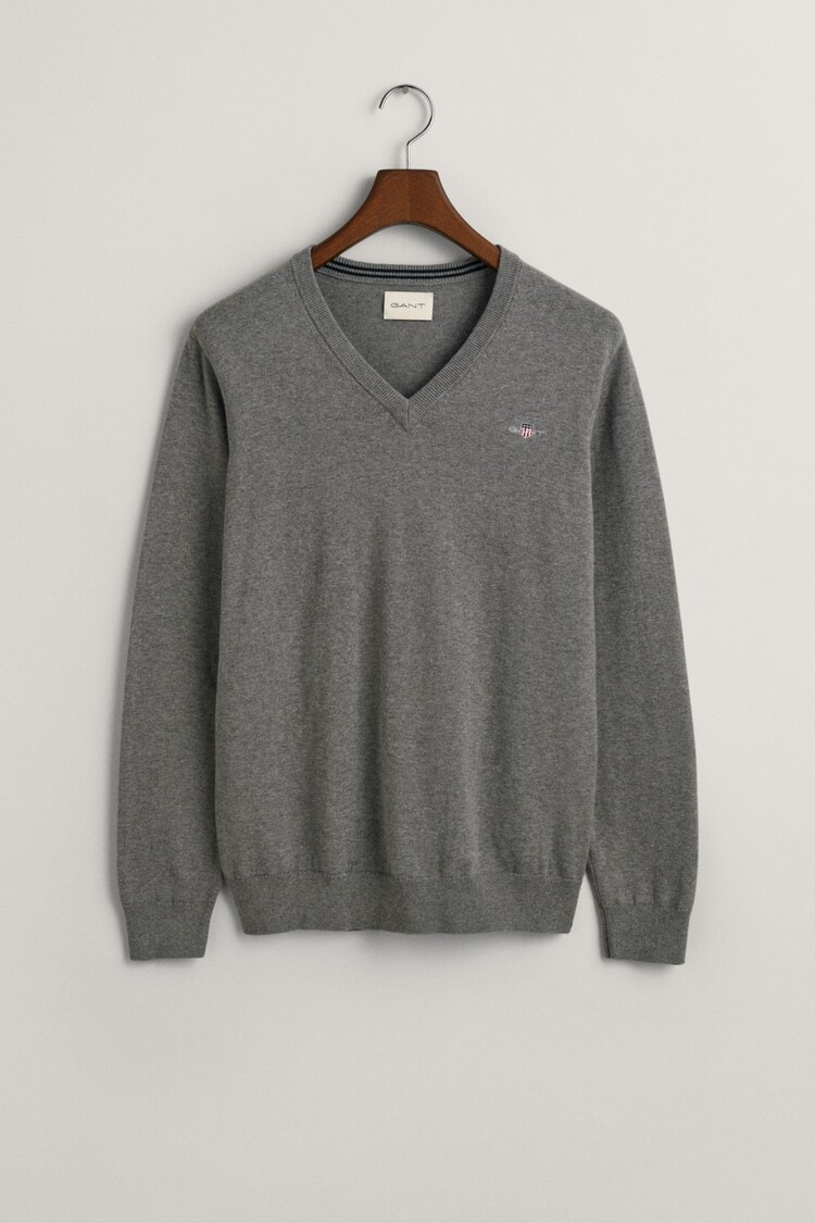 GANT Dark Grey Melange Classic 100% Cotton V-Neck Jumper - Image 1 of 1