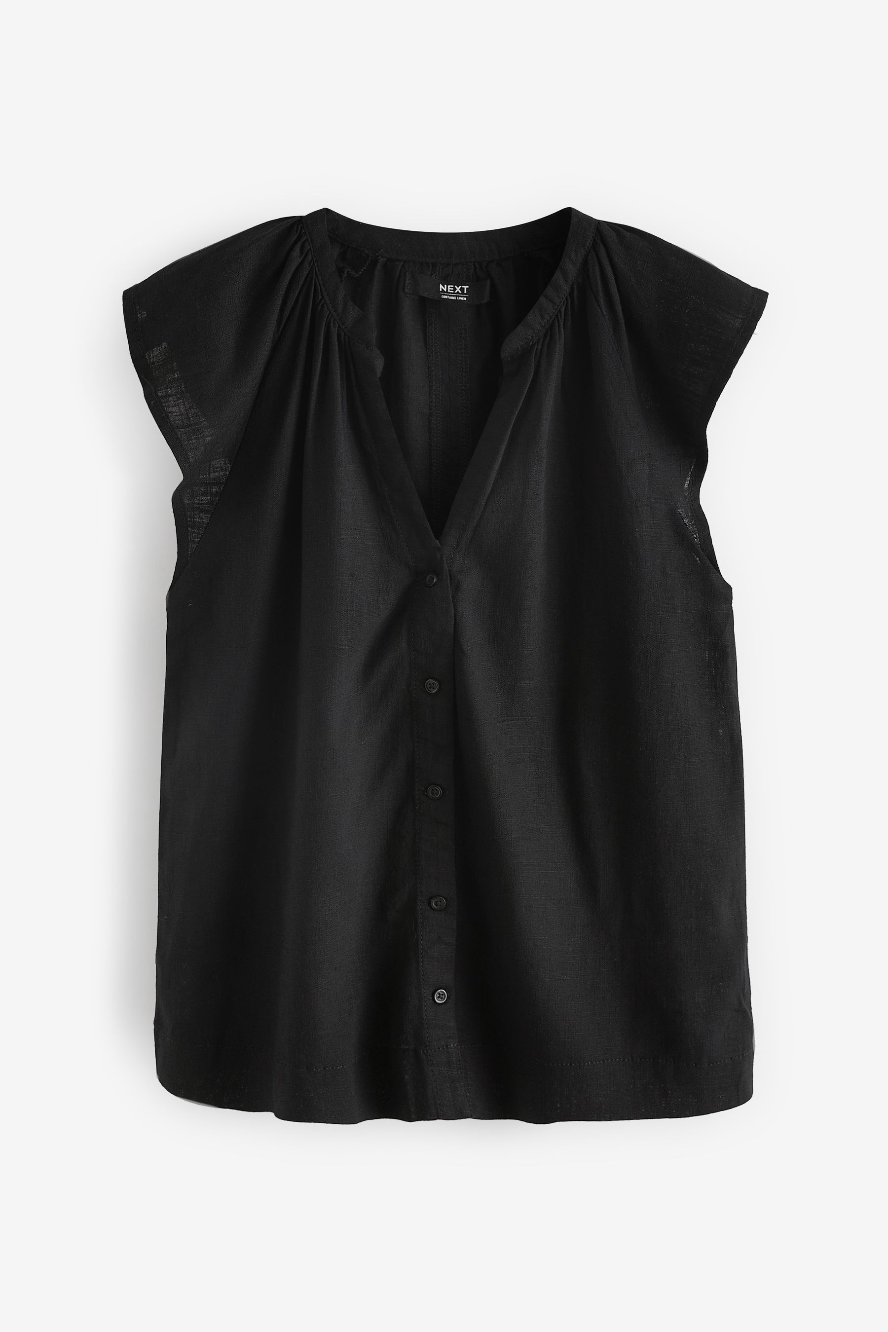 Buy Black Linen Blend Button Down Relaxed Sleeve Top from Next Ireland