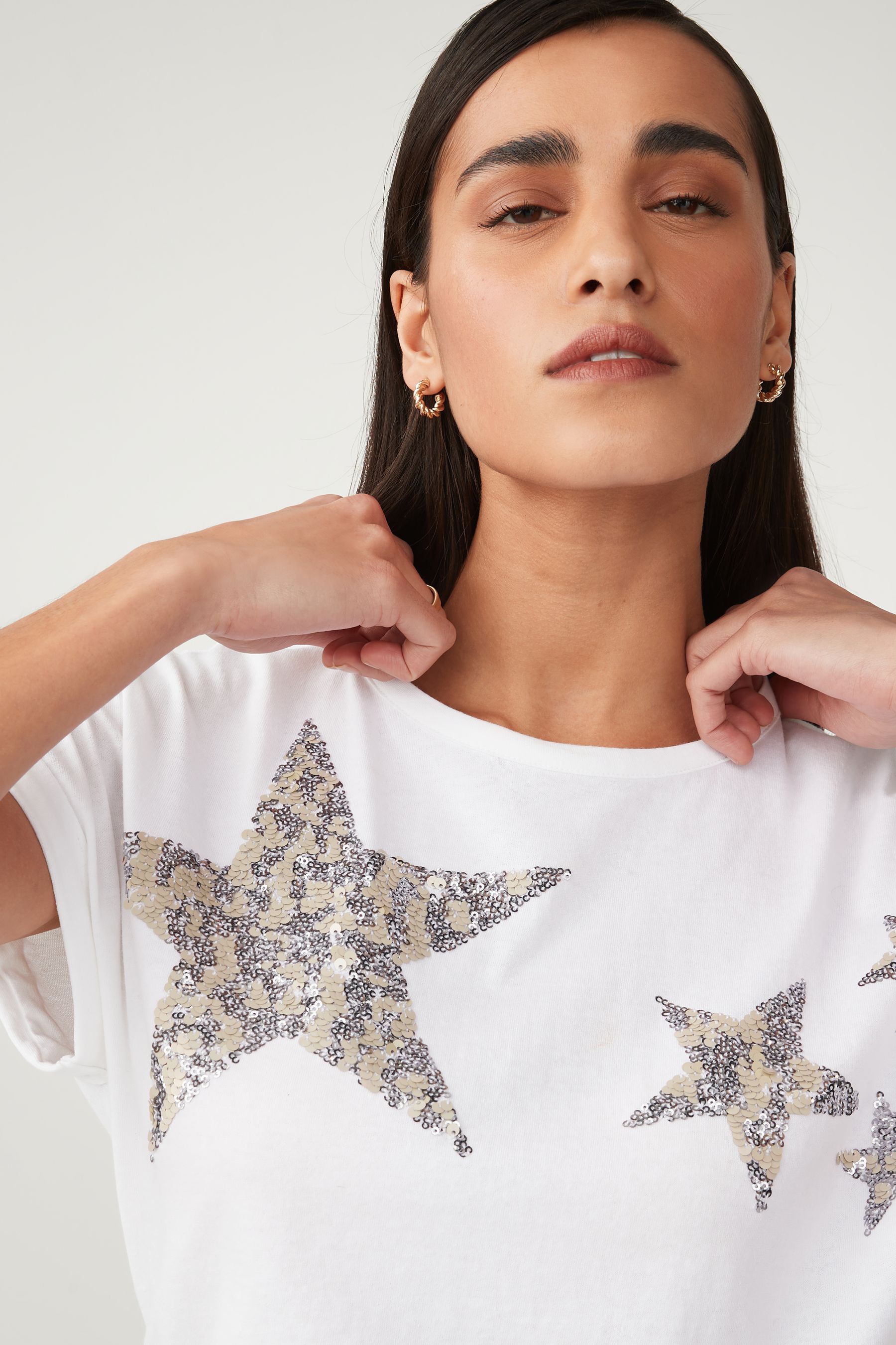 Buy White Sparkle Sequin Star TShirt from the Next UK online shop