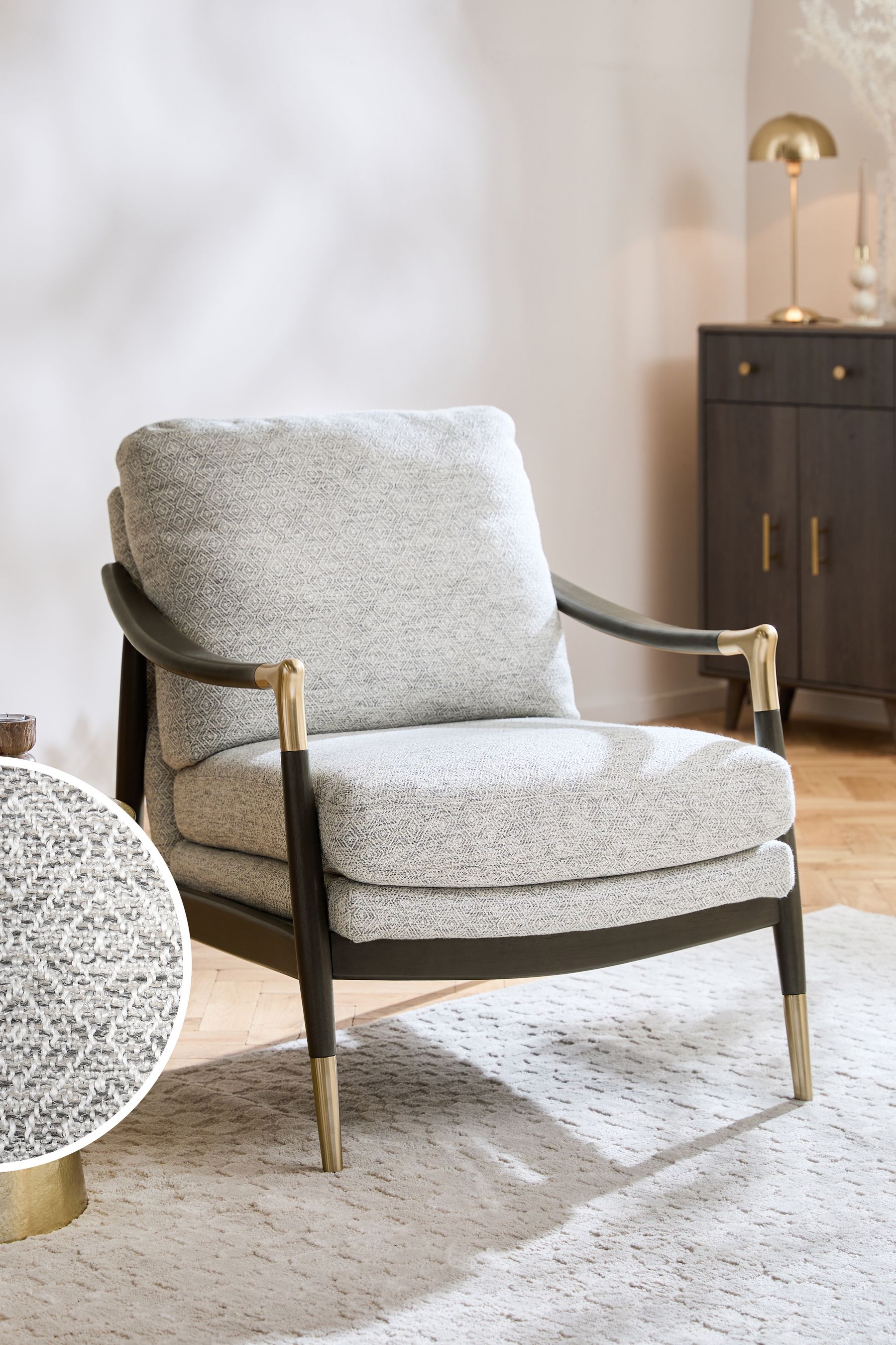 Buy Geo Weave Light Grey Flinton Wooden Dark Grey Leg Accent Chair from