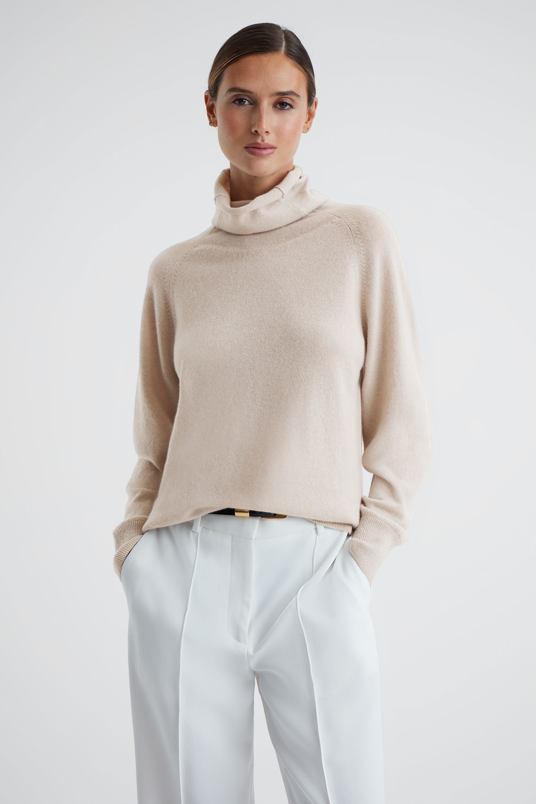 Buy Reiss Stone Florence Relaxed Cashmere Roll Neck Top from the Next ...