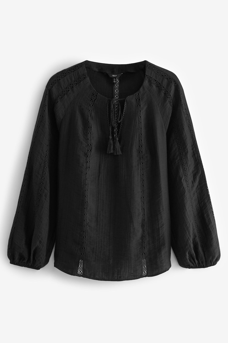 Black Textured Long Sleeve V-Neck Blouse - Image 1 of 1