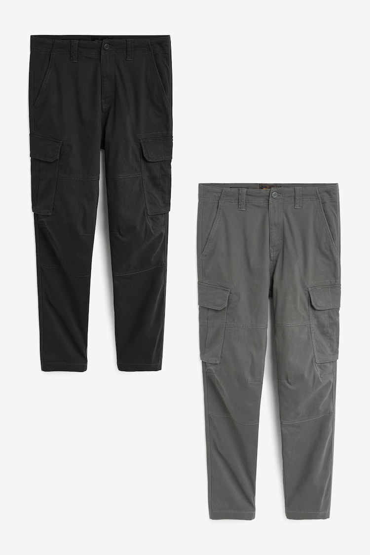 Gris Noir/anthracite - Slim Fit (Slim Fit) - Lot de 2 pantalons cargo stretch en coton - Image 1 of 1