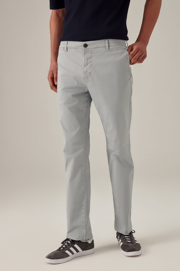 Light Grey Slim Fit Premium Laundered Stretch Chinos Trousers - Image 1 of 1