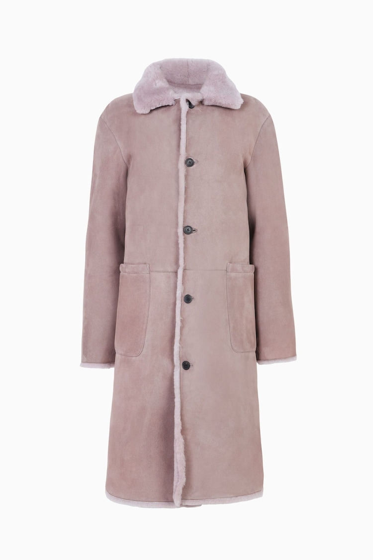 AllSaints Pink 100% Cotton Serra Shearling Coat - Image 1 of 1