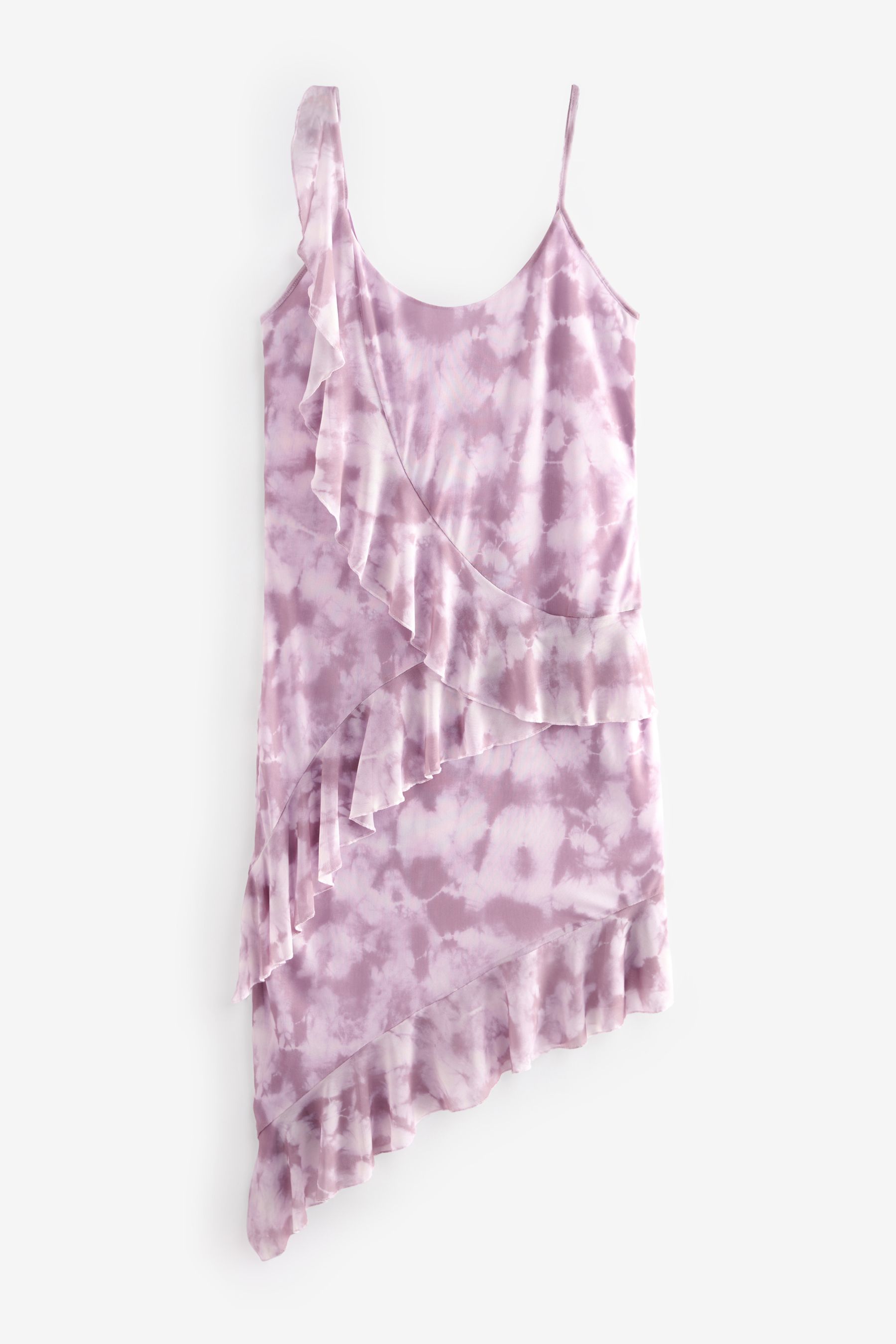 Buy Lilac Floral Print Ruffle Asymmetric Mesh Mini Cami Dress from Next Luxembourg