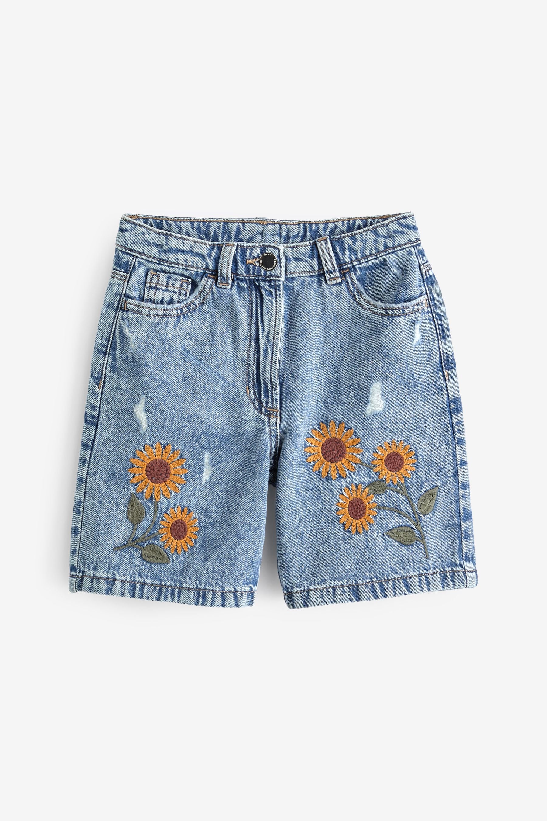 Buy Mid Blue Sunflower Denim Shorts 3 16yrs from Next Luxembourg