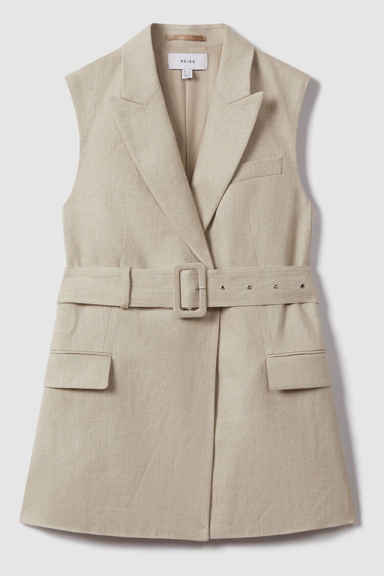 Reiss Natural Cassie Linen Belted Waistcoat - Image 1 of 1