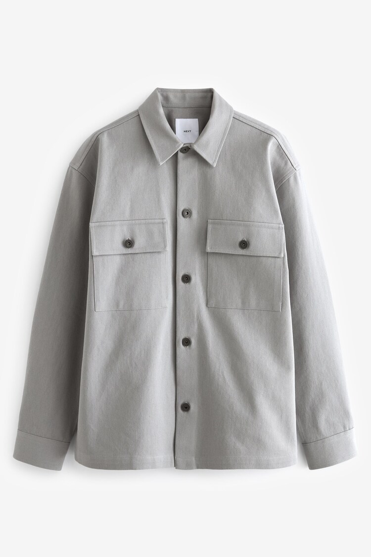 Grey 100% Cotton Twin Pocket Shacket Overshirt - Image 1 of 1