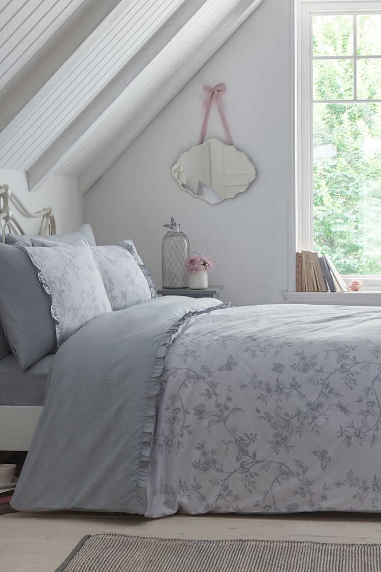 Dreams & Drapes Grey Kristen Frill Detail Duvet Cover Set - Image 1 of 1