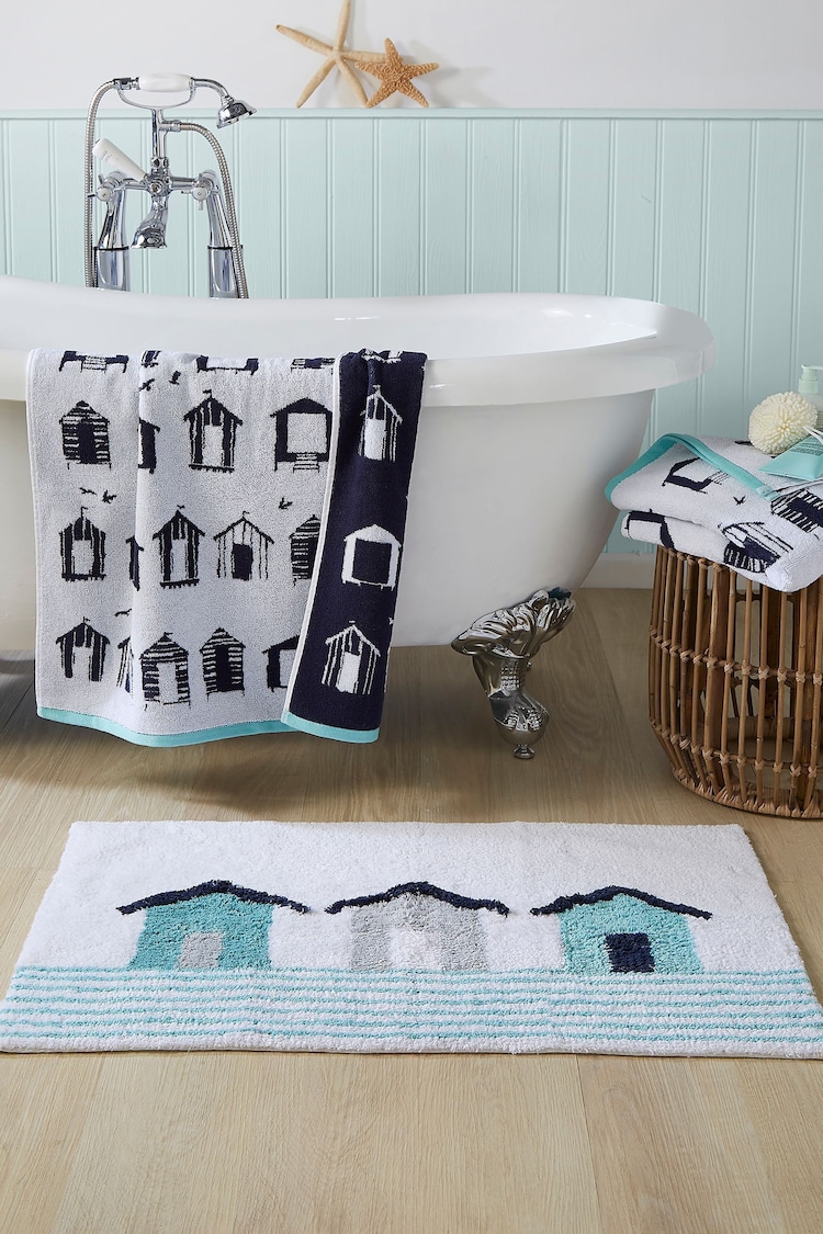 Fusion Blue 100% Cotton Beach Huts Anti-Slip Bath Mat - Image 1 of 1
