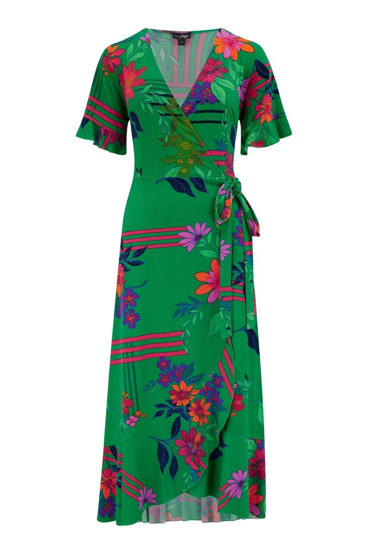 Pour Moi Green Multi Print Megan Stretch Jersey Wrap Midi Dress - Image 1 of 1