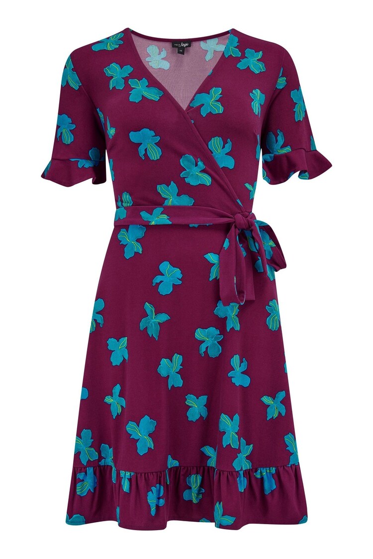Pour Moi Purple Birdie Stretch Viscose Jersey Wrap Front Dress - Image 1 of 1