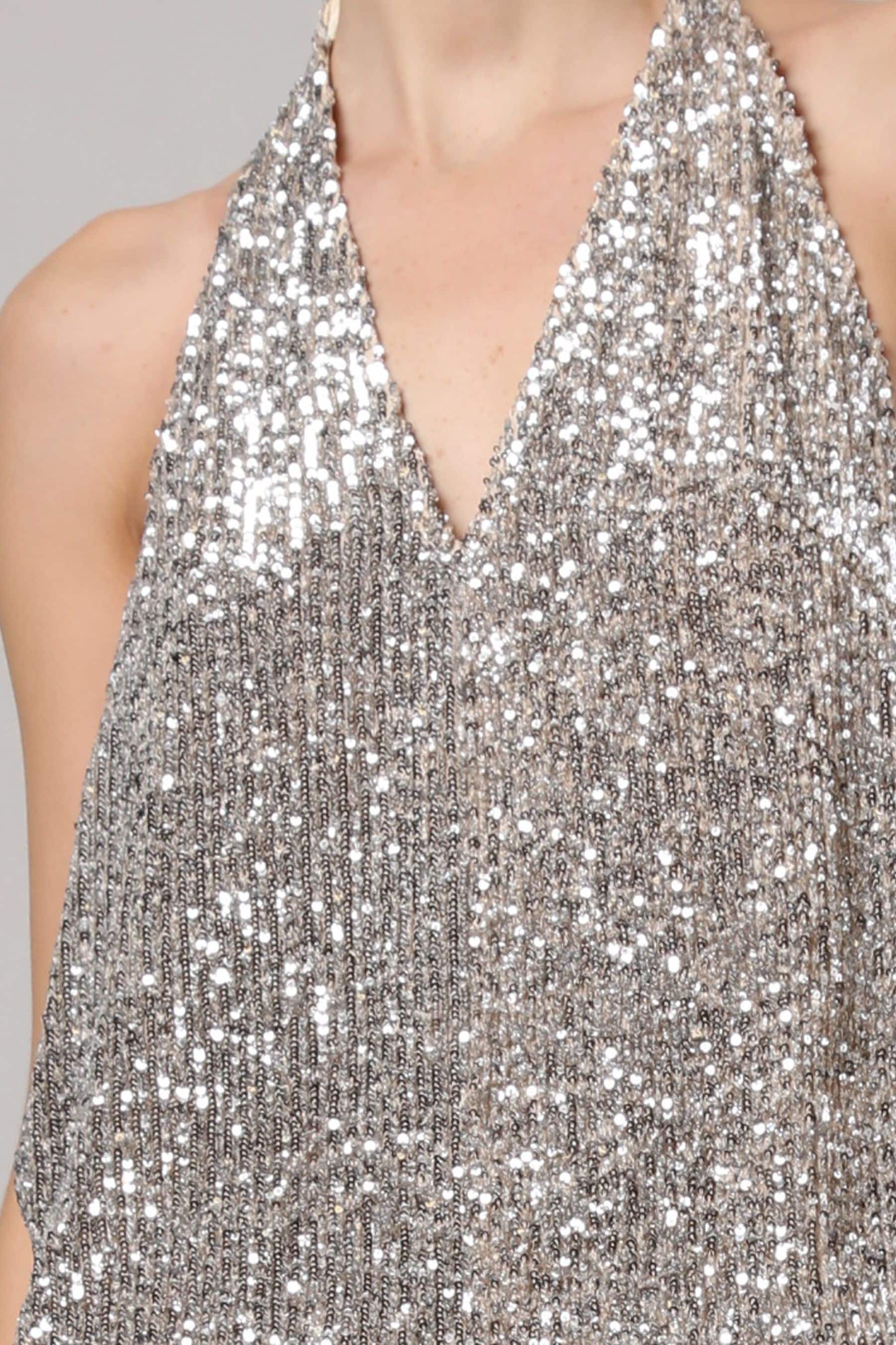 Astral Halterneck Sequin Dress Silver