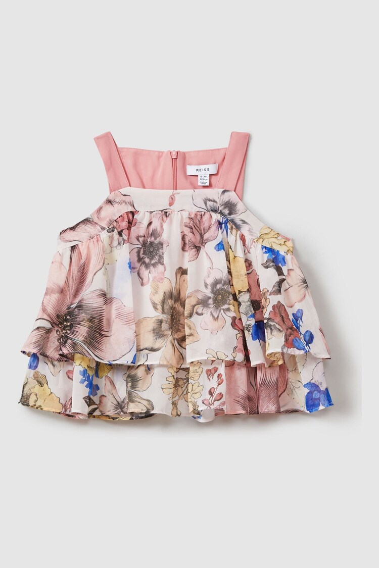 Reiss Pink Print Arina 13-14 yrs Tiered Floral Print Top Co-Ord - Image 1 of 1