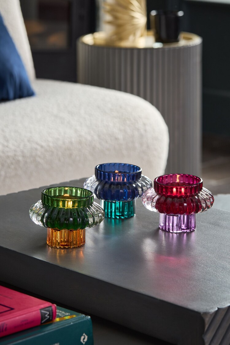Set of 3 Multicolour Glass Candle Holders - Image 1 of 1