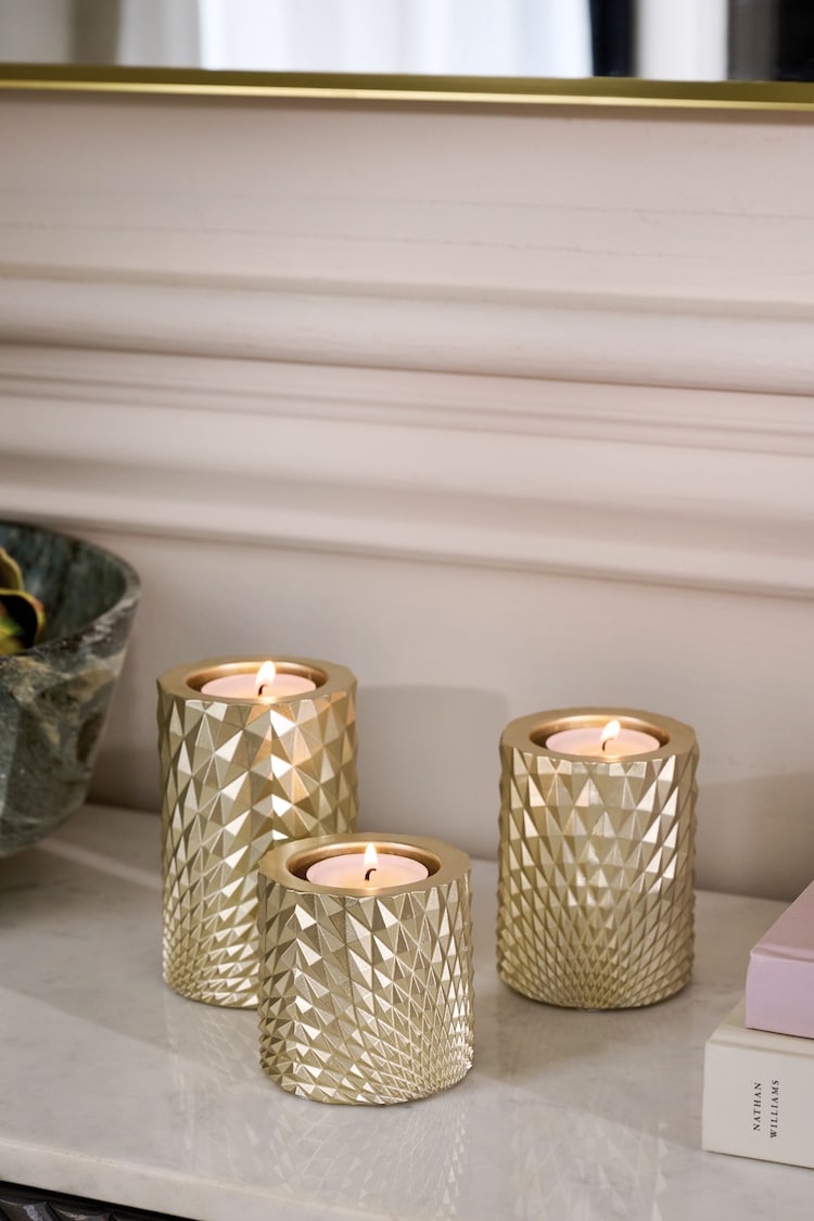 Set of 3 Gold Hex Tiered Tea Light Candle Holders - Image 1 of 1
