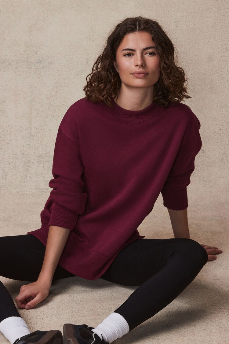 Burgundy Berry Red Relaxed Fit Essentials Longline Sweatshirt - Image 1 of 1