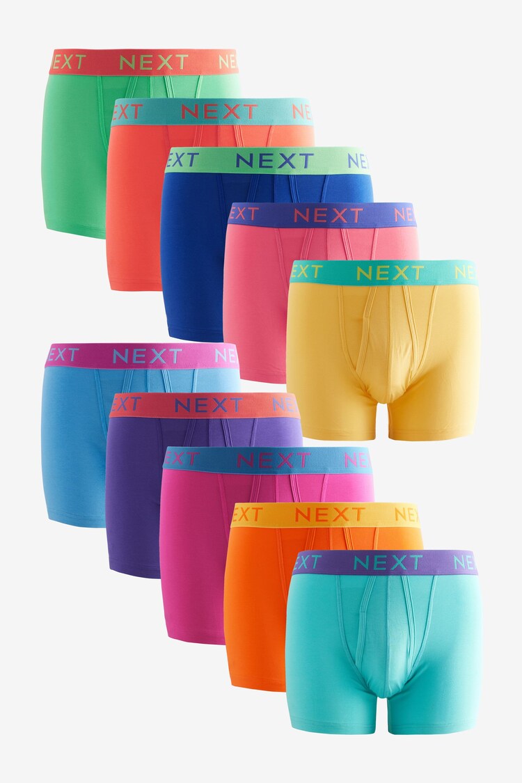 Bright Green/Orange/Blue Contrast Colour 10 pack A-Front Boxers - Image 1 of 1