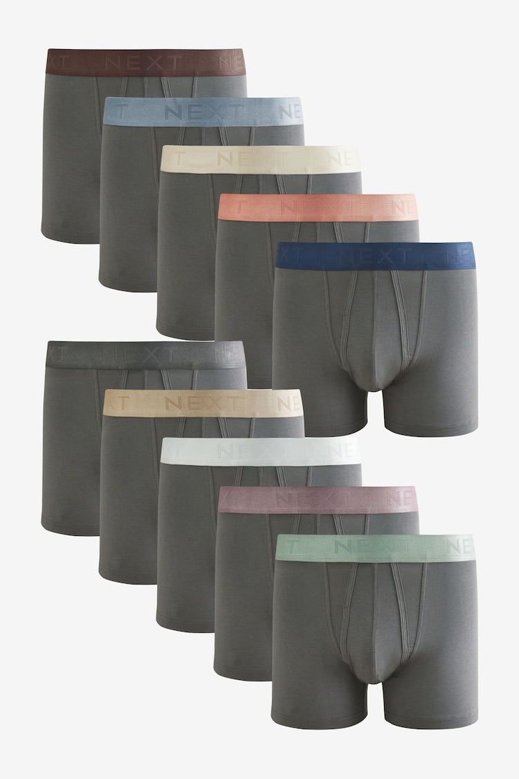 Grey Metallic Colour Waistband 10 pack A-Front Boxers - Image 1 of 1