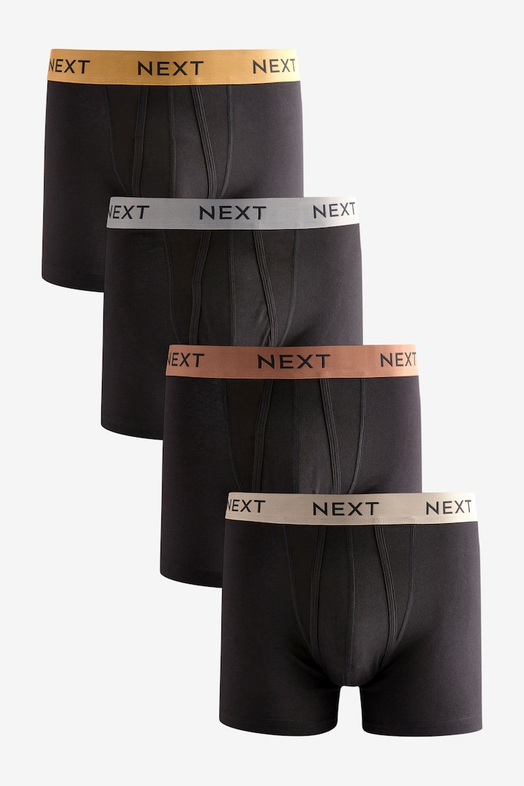 Black Gold/Bronze Metallic Waistband 4 pack A-Front Cotton Rich Boxers - Image 1 of 1