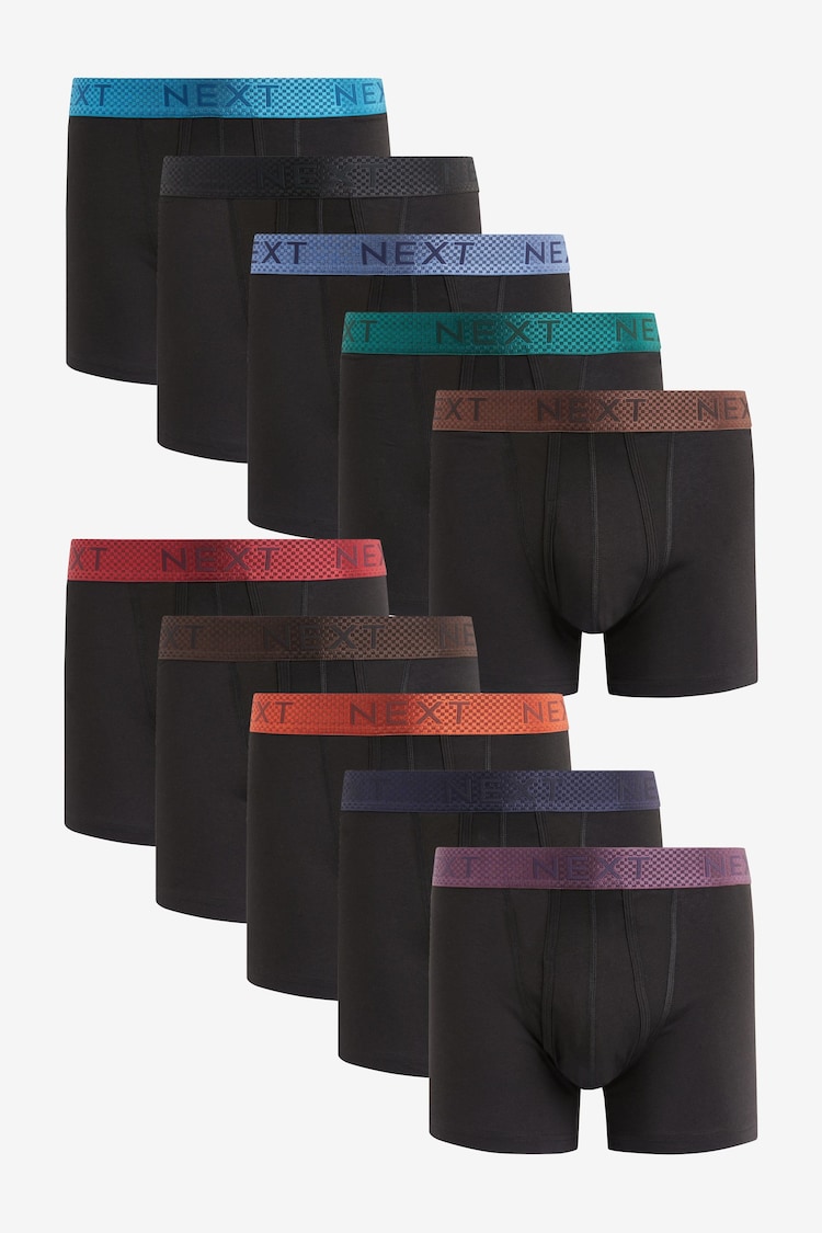 Black Rich Red/Blue Metallic Texture Waistband 10 pack A-Front Boxers - Image 1 of 1
