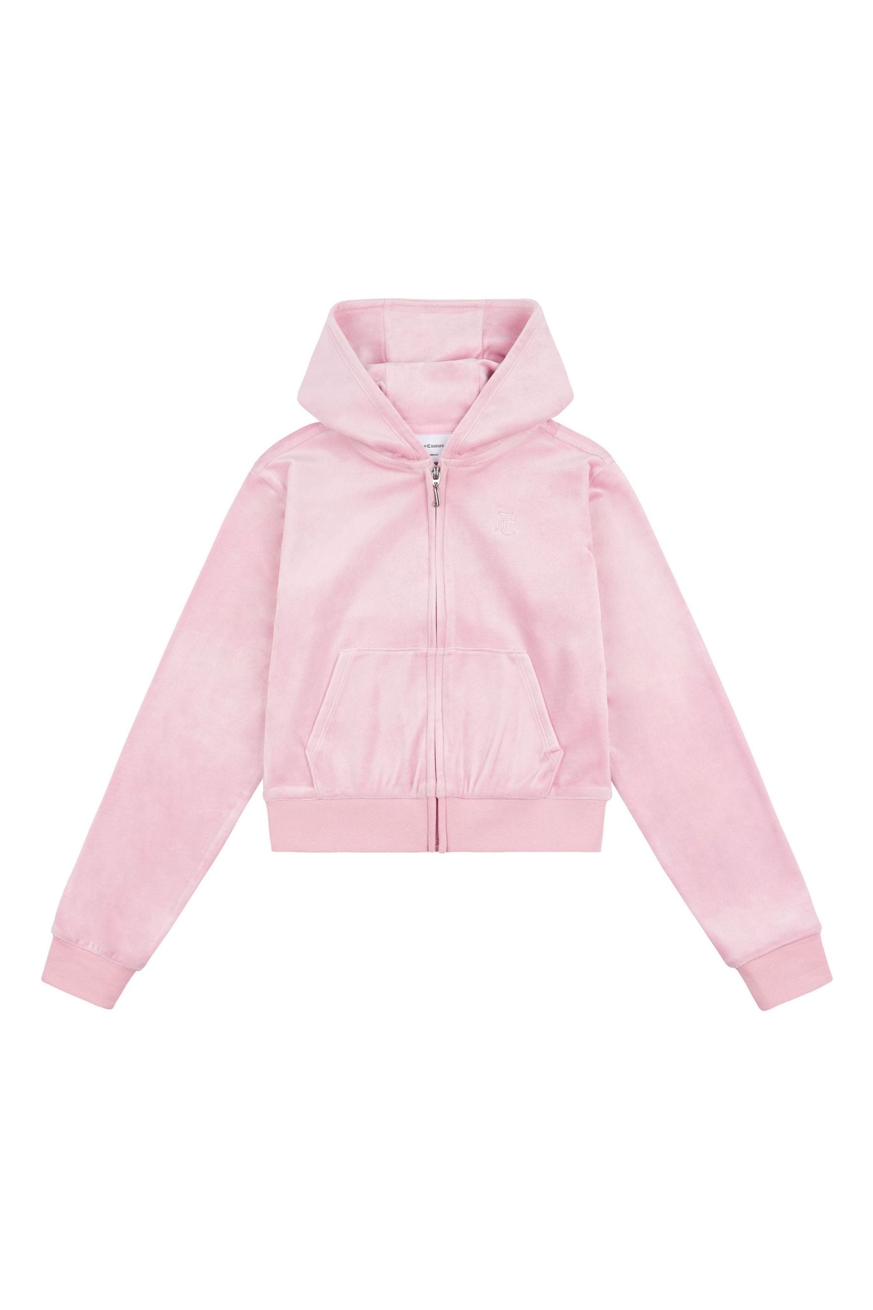 Juicy Couture Light Pink Girls Tonal Velour Zip Through Hoodie