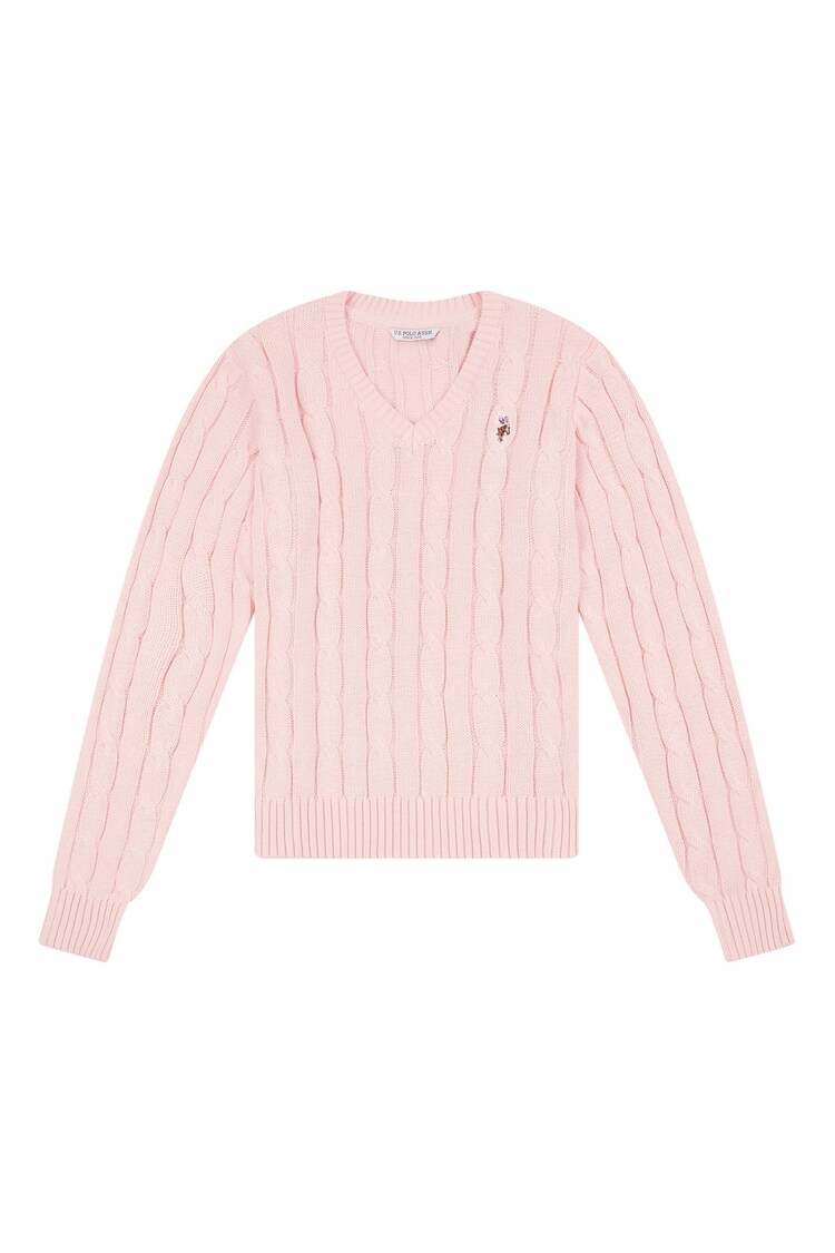 Rosa - U.S. Polo Assn. Womens V-Neck Cable Knit Jumper - Imagen 1 de 1