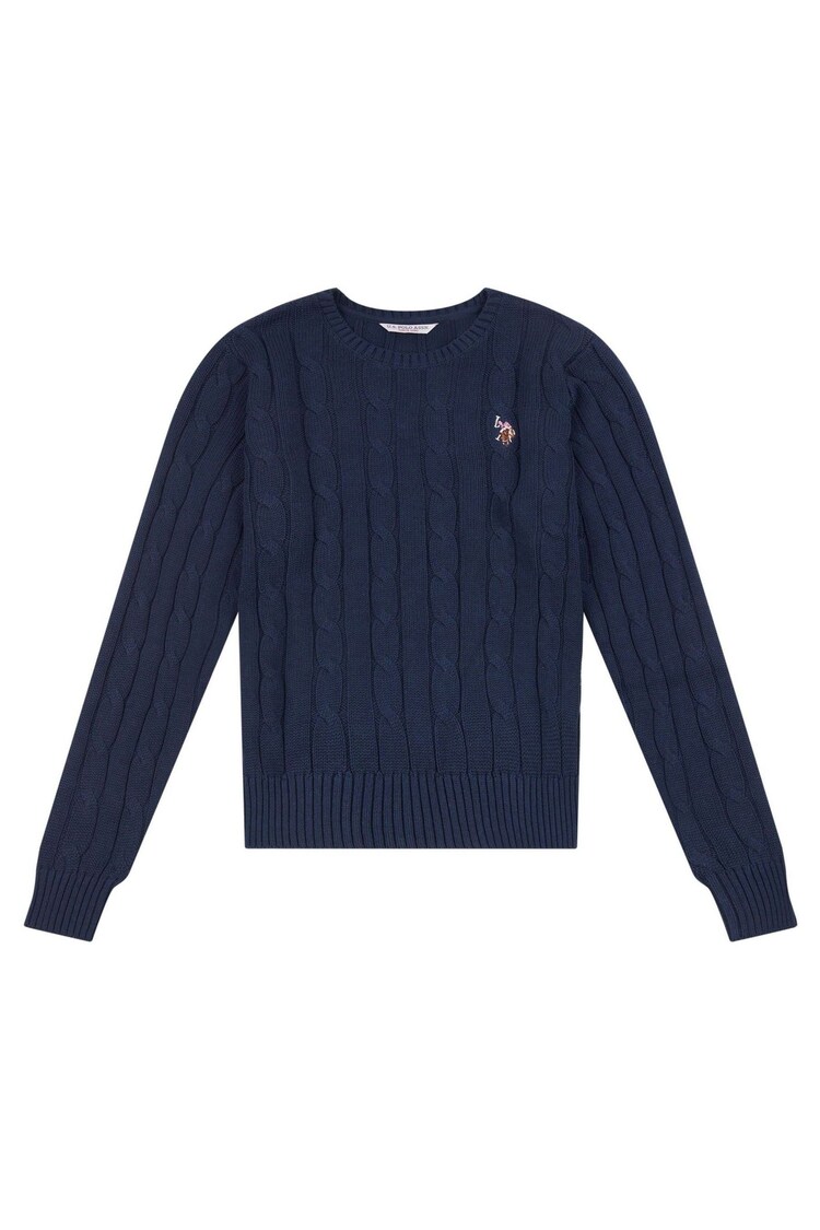 Azul - U.S. Polo Assn. Womens V-Neck Cable Knit Jumper - Imagen 1 de 1