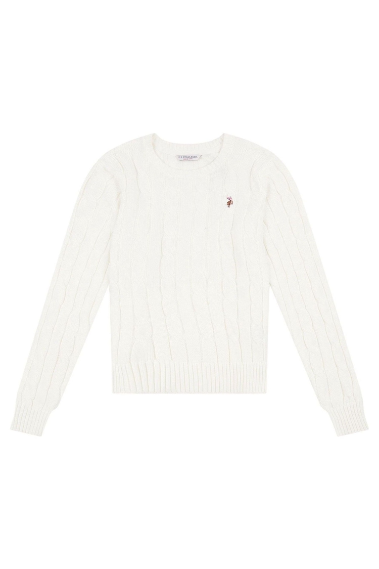 Blanco - U.S. Polo Assn. Womens V-Neck Cable Knit Jumper - Imagen 1 de 1