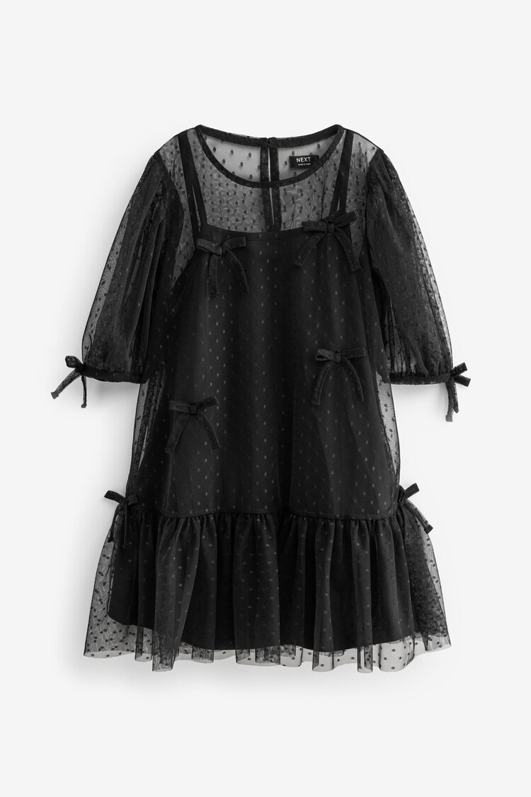 Black Mesh Bow Dress (3-16yrs) - Image 1 of 1