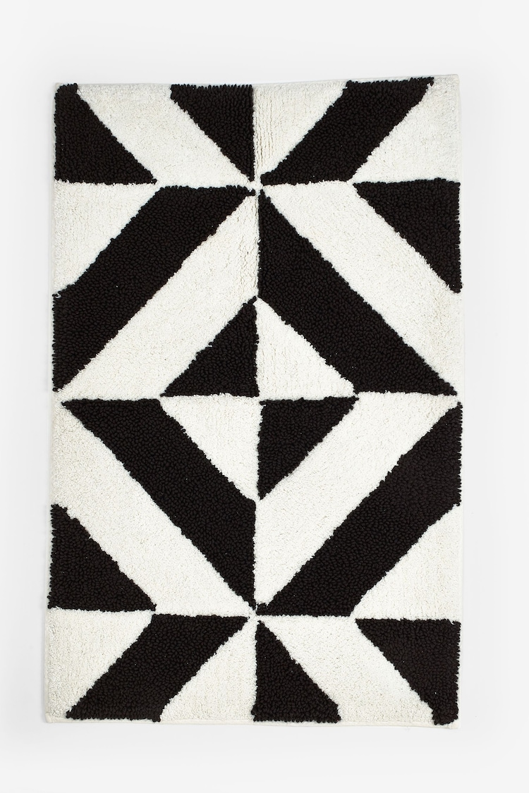 Black Geo Pattern 100% Cotton Bath Mat - Image 1 of 1